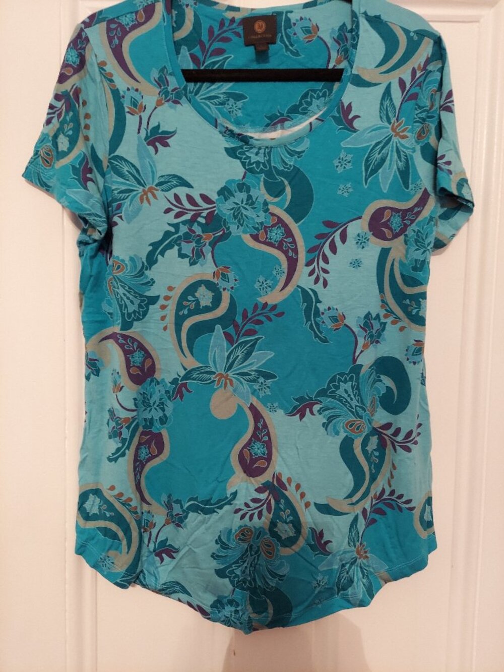 NWOT Style & Co Round Neck Short Sleeve Tee in Blue Multi Paisley size L